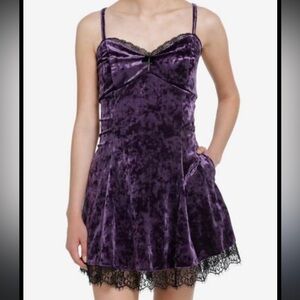 Cosmic Aura Purple Velvet Slip Dress Black Lace And Cross Detail Whimsygoth Sz S